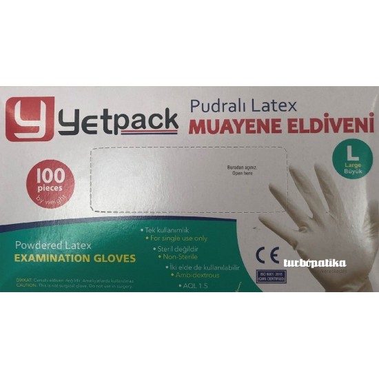 Yetpack púderezett latex gumikesztyű fehér M, 100 db